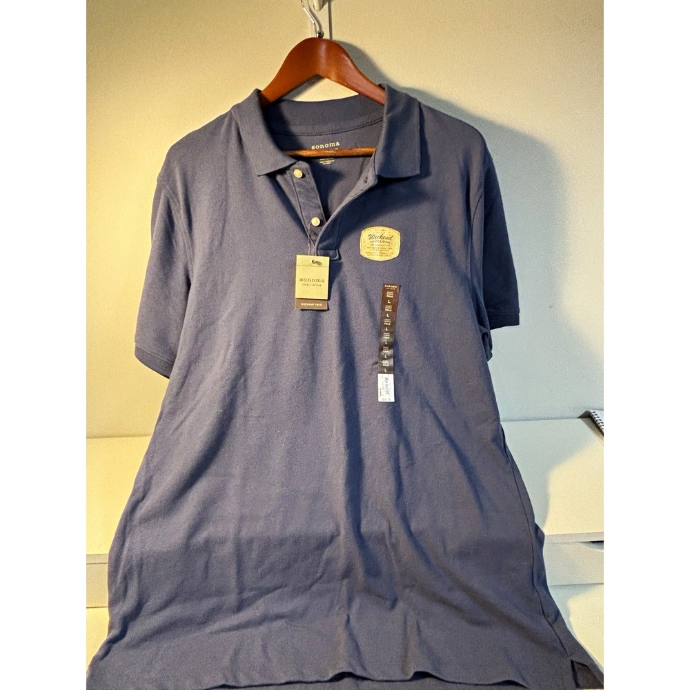 Sonoma Weekend Polo Mens Large Blue Solid Knit Short Sleeve Button FSNK112140A